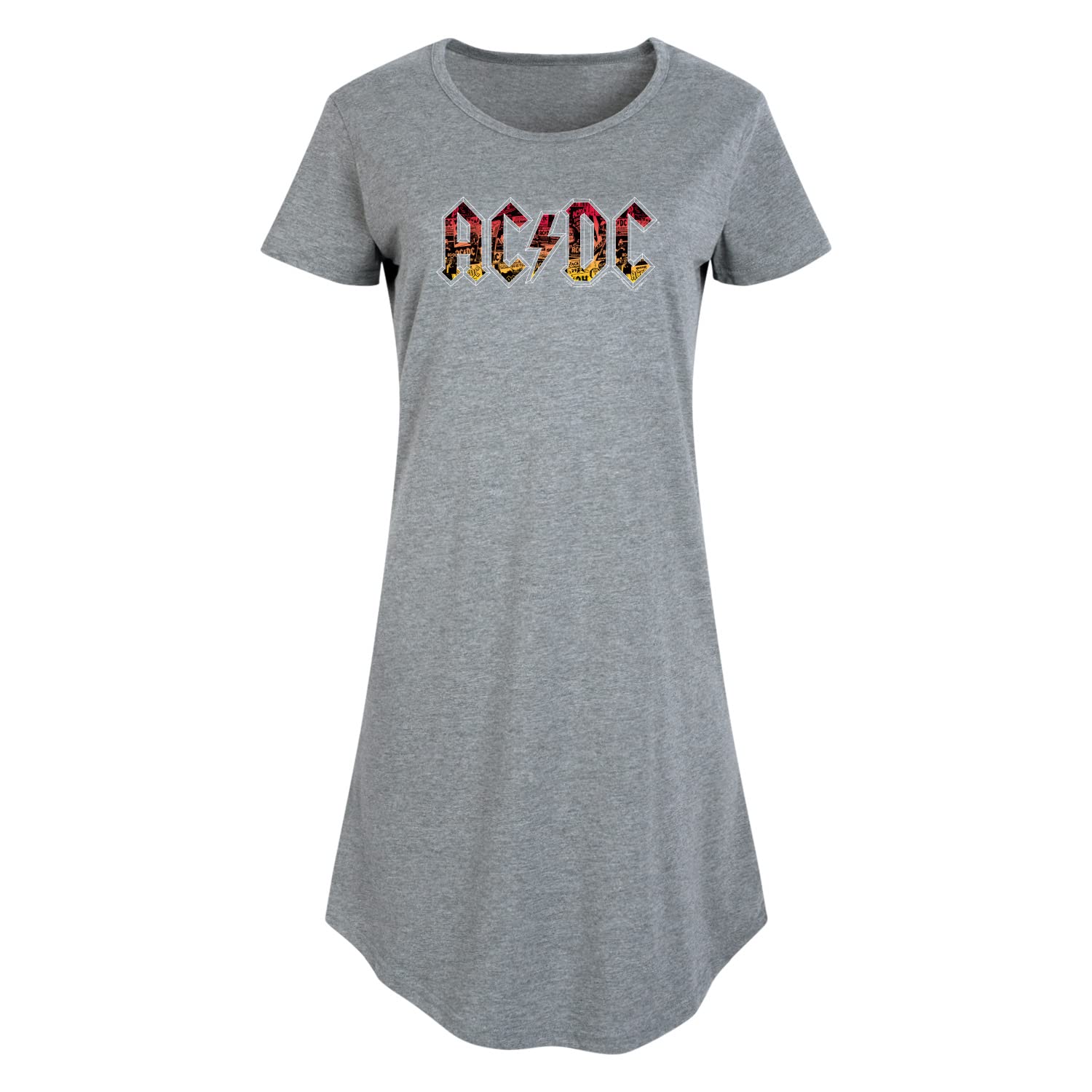 HYBRID APPAREL ACDC Women's Any Way Dress - Vintage Band T-Shirt Dress with Poster Texture - Perfect for Concerts, Music Festivals & Casual Wear