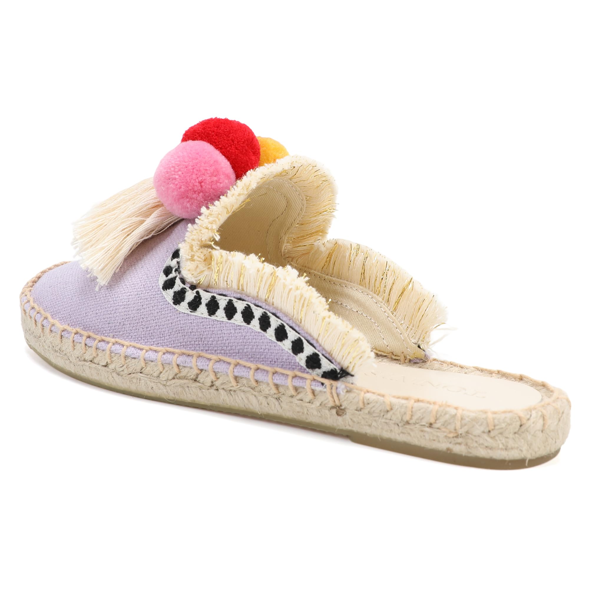 Women's Comfortable Mule Flat Shoes with Tassel & Pompom - Soft Espadrilles Slides Backless Slippers for Summer, Beach, and Casual Wear