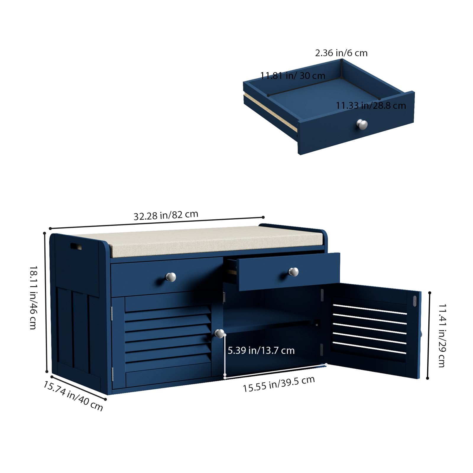 Multi-Functional Shoe Storage Bench with 2 Drawers & 2 Doors - Entryway Organizer with Cushioned Seat, Adjustable Shelves - Shoe Cabinet for Hallway, Living Room, Bedroom & Mudroom (Blue) - Perfect for Small Space Organization & Entryway Decor