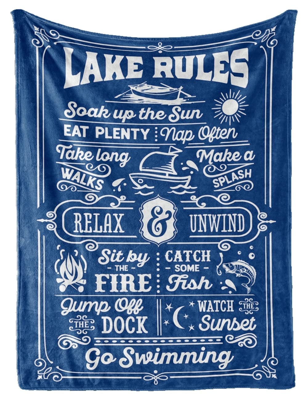 Lake House & Life Gifts Blanket Throw for Women & Men - Cozy Boating & Fishing Gifts - Home Decor for Porch, Bed & Sofa - Lake Rules Design, 50