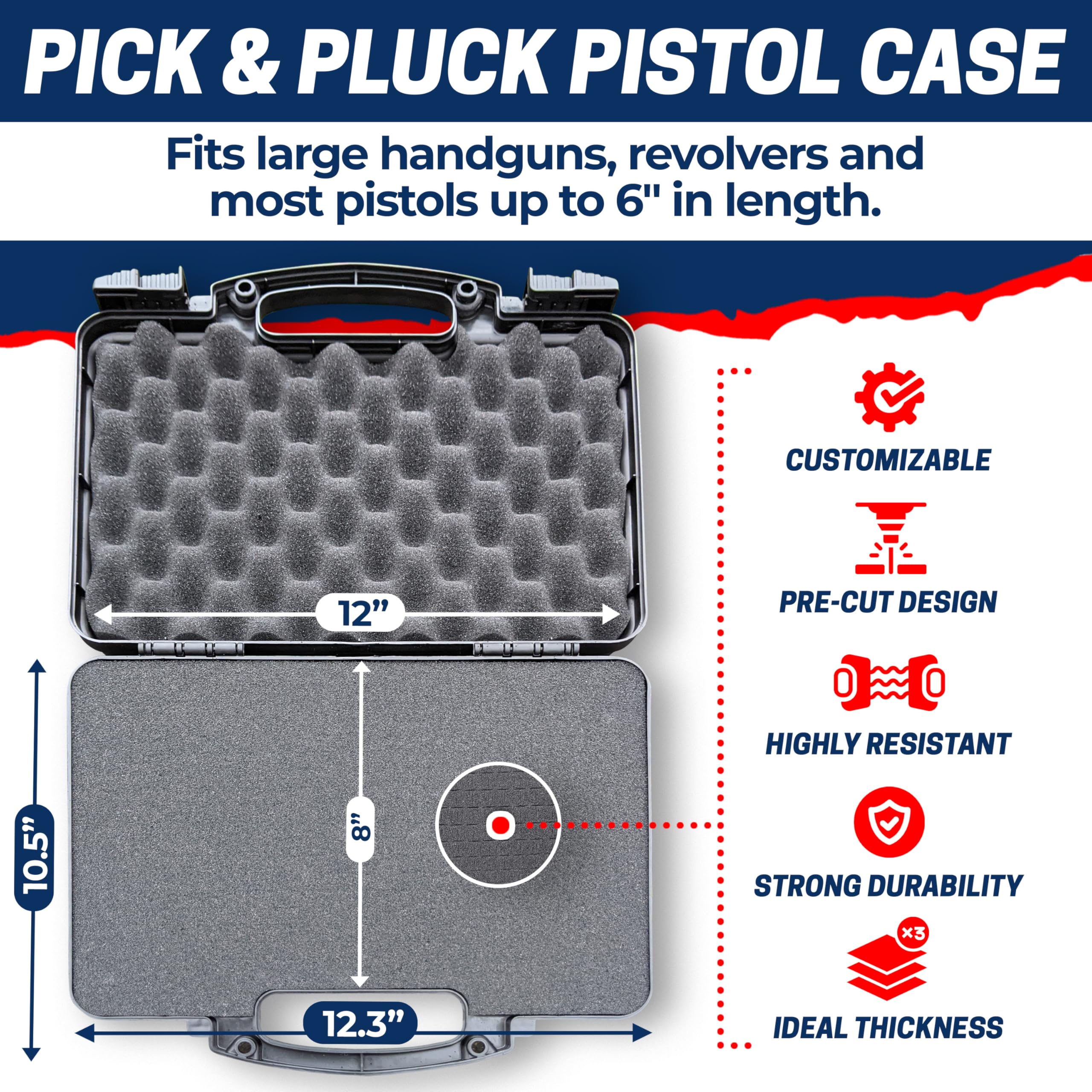 TSA Approved Gun Case for Handgun & Pistol - Cedar Mill Fine Firearms Airline Approved Hard Travel Case (12.3”x10.5”) for 9mm, Revolver - Perfect for Air Travel, Range Trips & Secure Storage