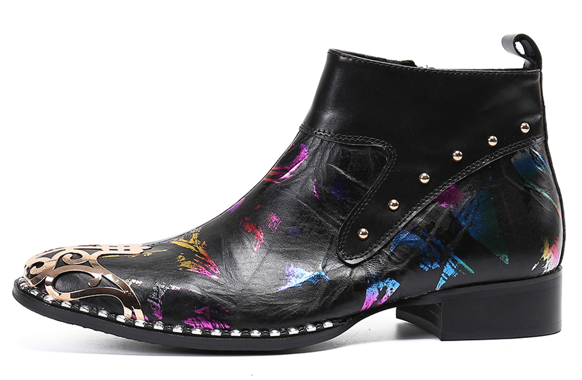 Santimon Men's Western Leather Chelsea Boots with Metal Toe & Zipper - Stylish Dress Boots for Casual & Formal Occasions