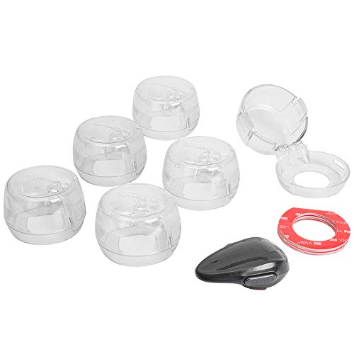 EUDEMON Oven Door Lock (Black) & 6-Pack Stove Knob Covers (Clear) - Child Safety Bundle for Kitchen Appliances - Perfect for Baby Proofing Gas Stoves and Ovens
