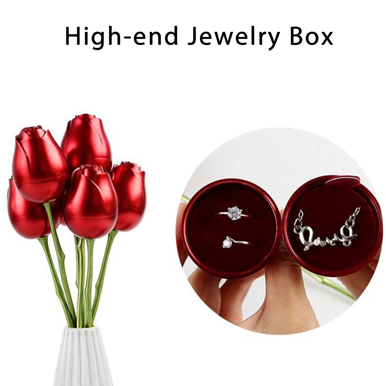 Artificial Metal Rose Flower with Creative Love Jewelry Gift Box - Elegant Kraft Paper Display Box for Earrings, Necklace, Bracelet, Pendant & Engagement Rings - Perfect for Wedding Proposals, Anniversary Gifts & Romantic Occasions