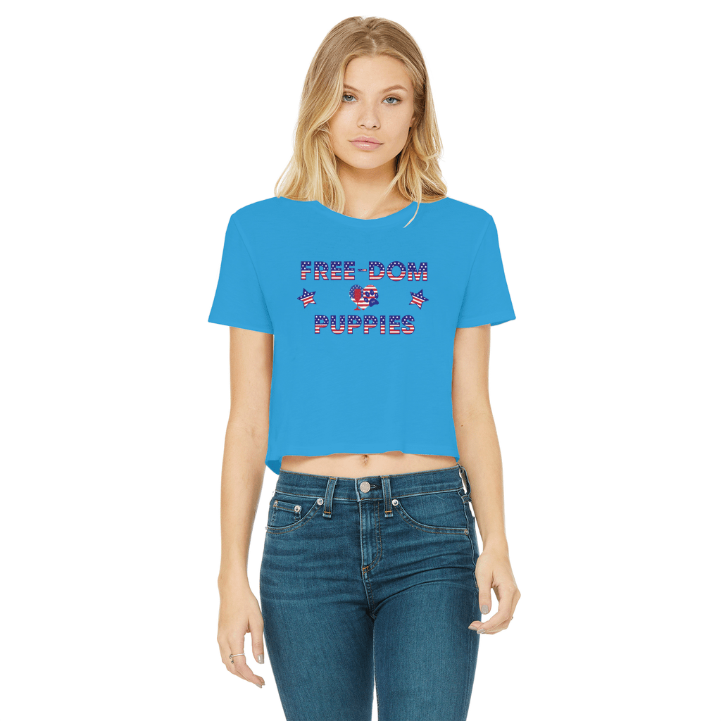 WineyBitches.Co Free Dom Puppies Classic Women's Cropped Raw Edge T-Shirt | Trendy Casual Tee for Women | Perfect for Parties, Outings & Everyday Wear