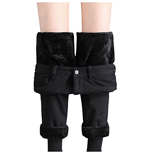 Winnerlion Women's Sherpa Fleece Lined Jeans - High Waist Thermal Pants with Tummy Control, Thick Cashmere Leggings for Winter (Black, XL) - Perfect for Cold Weather, Outdoor Activities & Casual Wear