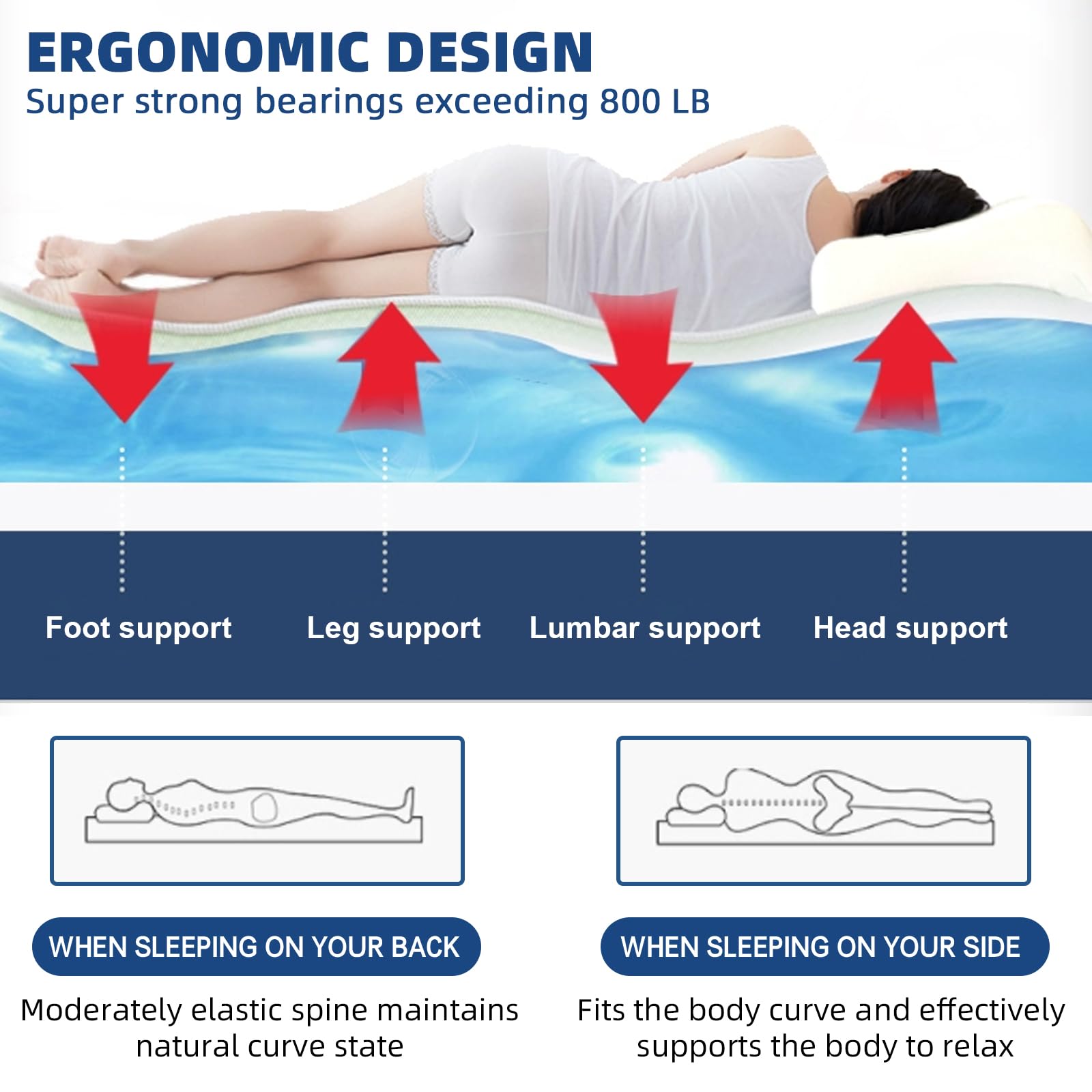 Ergonomic PVC Water Bed Mattress - Medium Wave, 50% Full, Double Exhaust Holes | Durable & Foldable Softside Waterbed Set (Twin 39x75) for Home, Dorm, or Guest Room Relaxation