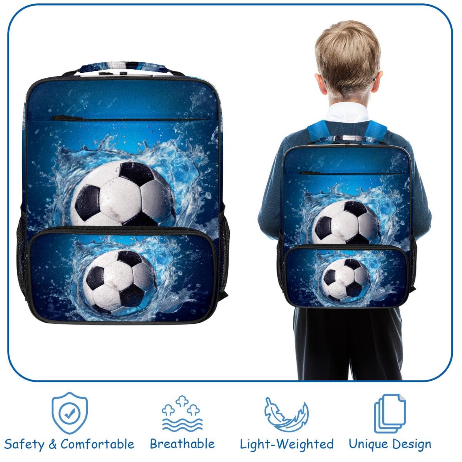 Men's & Women's Travel Backpack - Durable Blue Ocean Football Water Resistant Backpack for Hiking, Camping & Outdoor Adventures