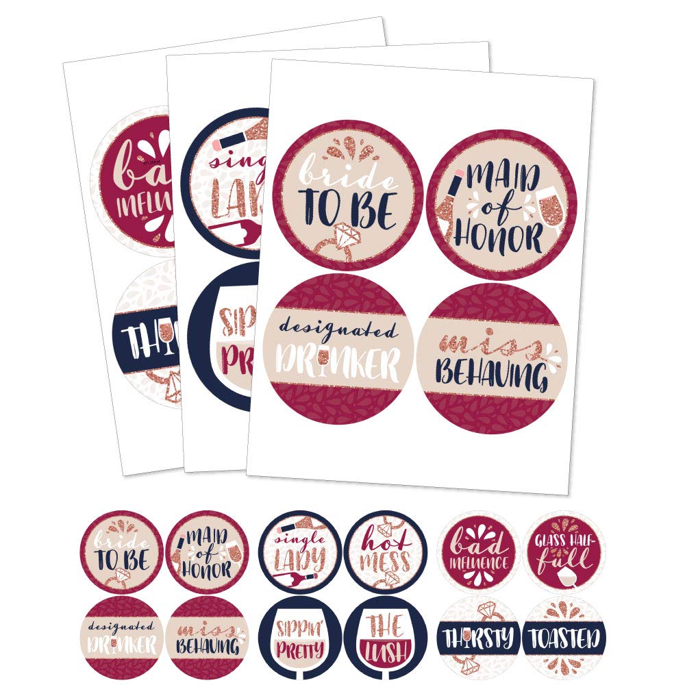Big Dot of Happiness Vino Before Vows - 12-Pack Funny Wine-Themed Name Tags for Bridal Showers & Bachelorette Parties - Perfect for Winery Celebrations & Girls' Night Out