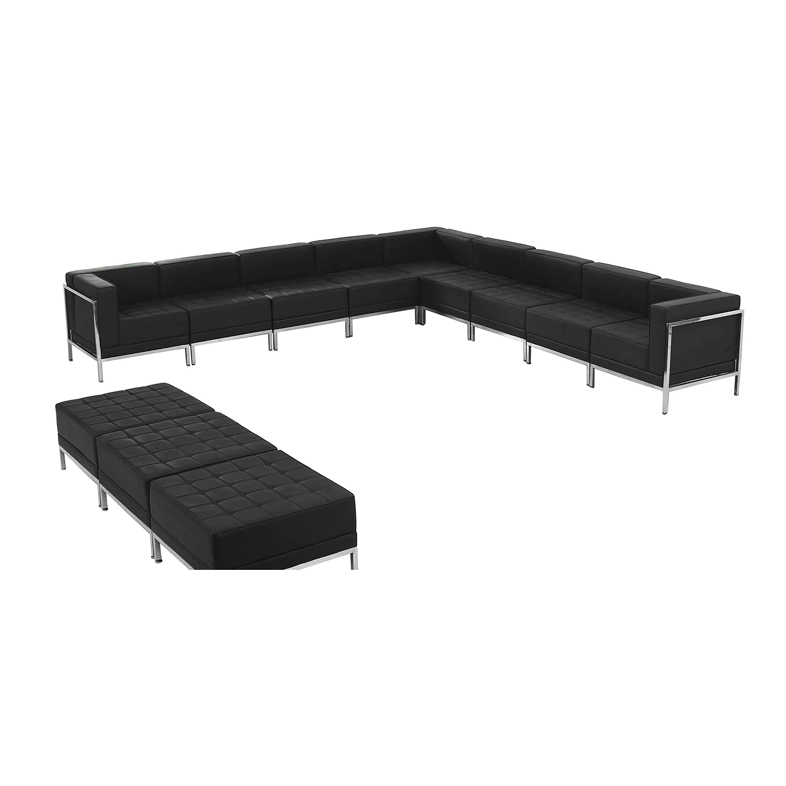 Flash Furniture HERCULES Imagination Series 12-Piece Black LeatherSoft Sectional Sofa with Ottoman Set - Modern Living Room Furniture for Home Theater, Lounge & Family Gatherings