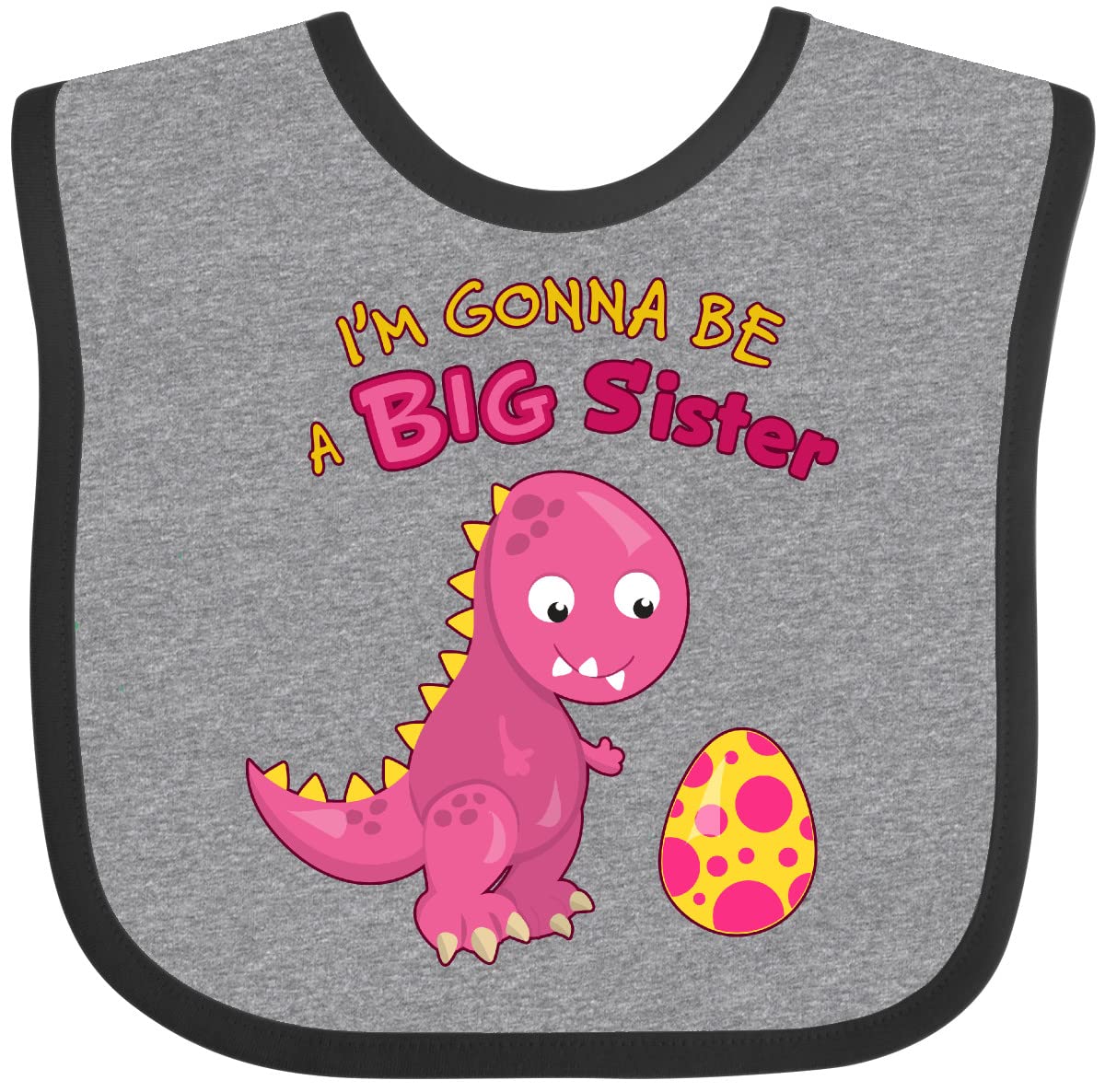 Inktastic Cute Dinosaur Print Big Sister Baby Bib - Soft Cotton Drool Bib for Toddlers & Infants - Perfect for Sibling Announcement, Baby Shower Gift, and Daily Feeding Use