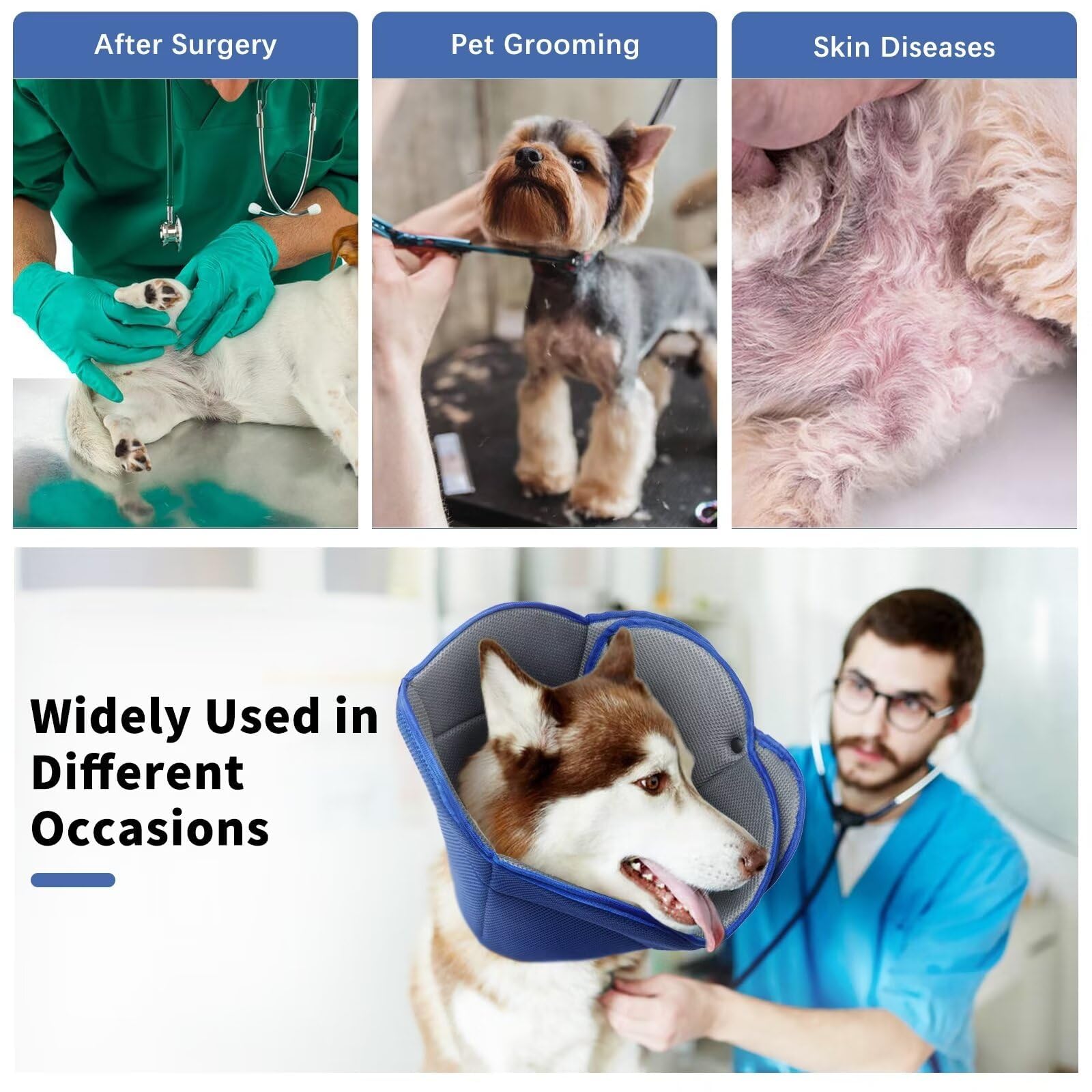 Adjustable Soft Dog Cone Collar for Post-Surgery Recovery - Comfortable Protective E-Collar for Large, Medium & Small Dogs & Cats - Prevents Licking Wounds, Stitches & Rashes (Blue) - Perfect for Spay/Neuter Surgery, Hot Spots & Skin Treatments