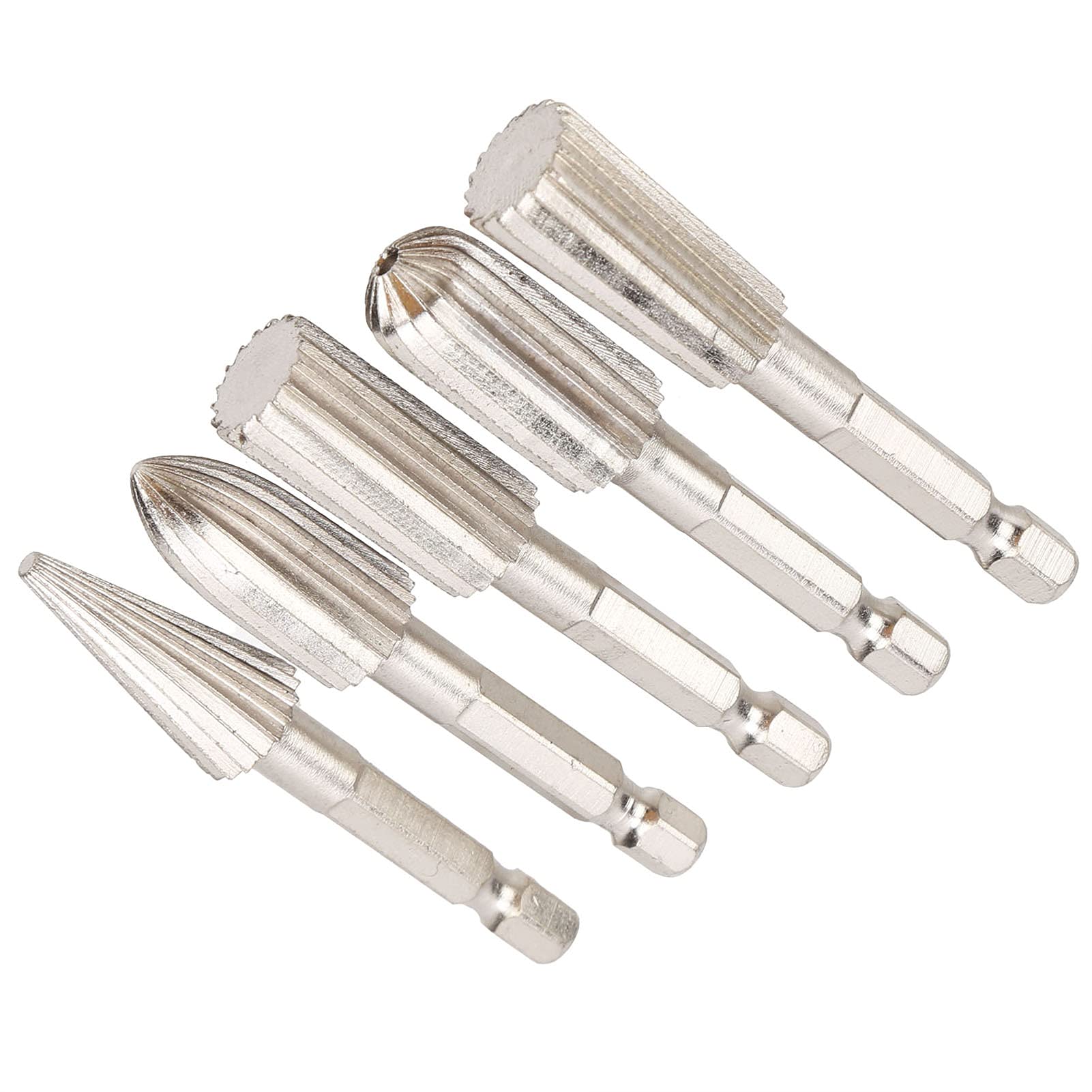 5Pcs High-Speed Steel Rotary File Cutting Burrs Set - 14in Hex Shank Double Cut Metal Grinder Drill Bits for Carving, Polishing & Metalworking - Perfect for DIY Projects, Jewelry Making & Woodworking
