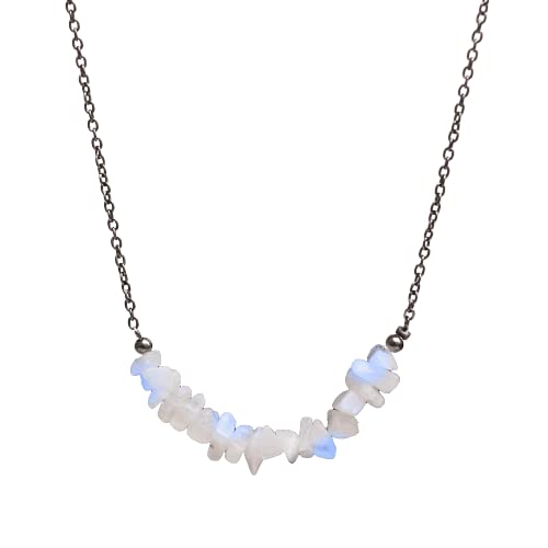 Gempires Rainbow Moonstone Crystal Necklace - June Birthstone Jewelry for Women | 18 Inch Hypoallergenic Black Plated Necklace | Perfect for Birthdays, Anniversaries & Spiritual Healing