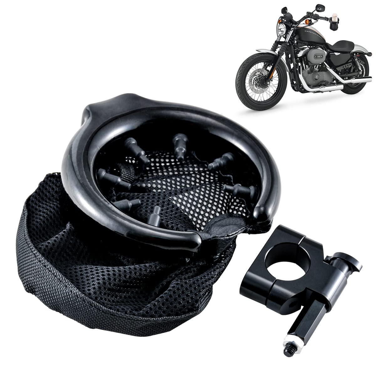 TUINCYN 25mm Motorcycle Cup Holder - Heavy Duty Metal Drink Holder for Harley Davidson, Honda, Yamaha - Handlebar Water Bottle Mount for Bikers - Perfect for Road Trips, Commuting & Outdoor Adventures (1 Pack, Black)