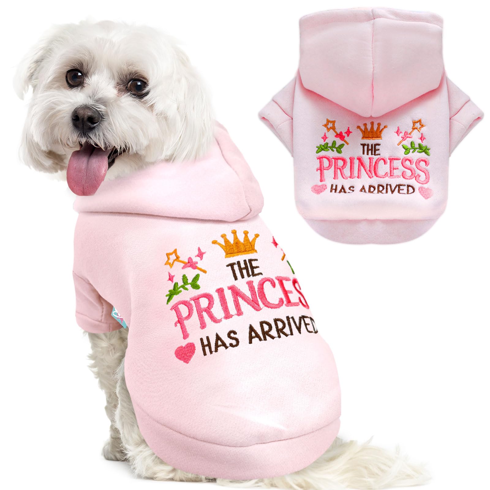 Small Dog Hoodie - Cute Pink Princess Fleece Sweater for Chihuahua, Yorkie & Shih Tzu | Warm Puppy Clothes with Leash D-Ring | Cozy Fall & Winter Pet Outfit (XS, Pink) - Perfect for Outdoor Walks & Indoor Cuddles