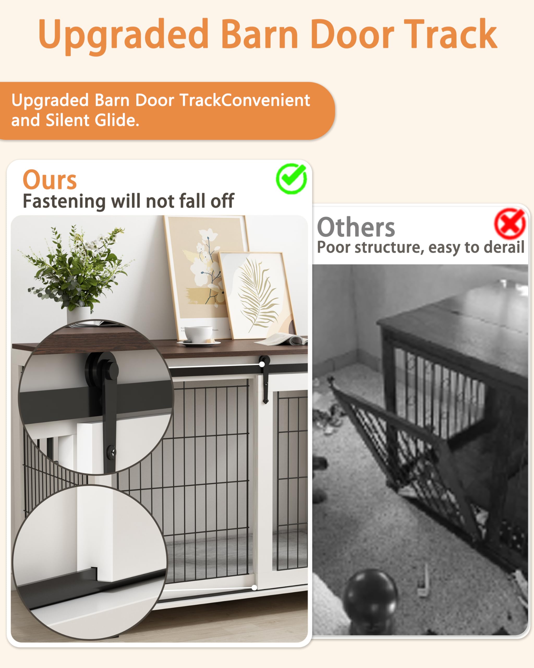 Piskyet Large Dog Crate Furniture - Barn Door Dog Kennel for Dogs Up to 60 lbs, Modern Sliding Door Pet Crate with Decorative End Table & Nightstand Design - Perfect for Living Room, Bedroom or Office