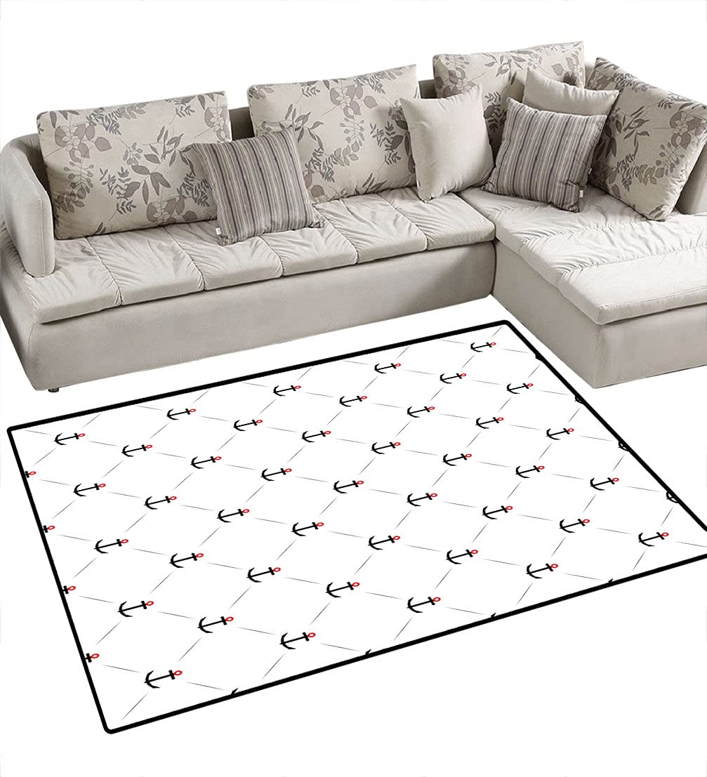Anchor Decor Marine Pattern Area Rug - 5' x 6' Non-Slip Floor Mat for Bedroom & Living Room | Coastal Nautical Theme Home Decor | Perfect for Beach House, Dorm Room or Kids' Bedroom