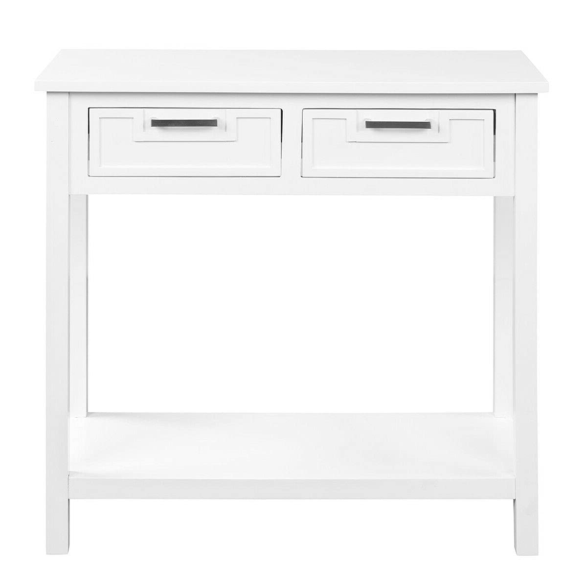 White Entryway Console Table with 2 Storage Drawers & Anti-Tip Design - Hallway Accent Table for Living Room, Bedroom - Perfect for Keys, Phones, Photos & Decor