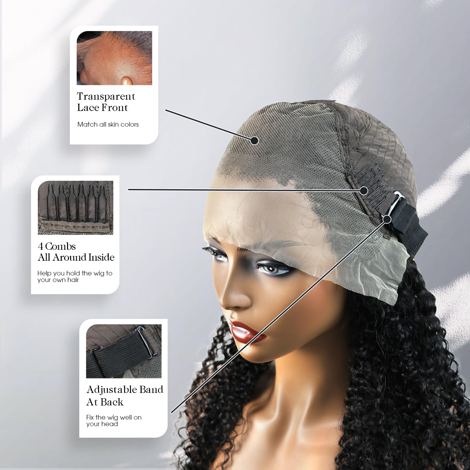 4C Kinky Curly Lace Front Wigs Human Hair 13x4 HD Transparent Lace Frontal - Deep Wave Curl Wig with Baby Hair & Pre-Plucked Hairline, 180% Density 16 Inch - Perfect for Cosplay, Daily Wear & Special Occasions