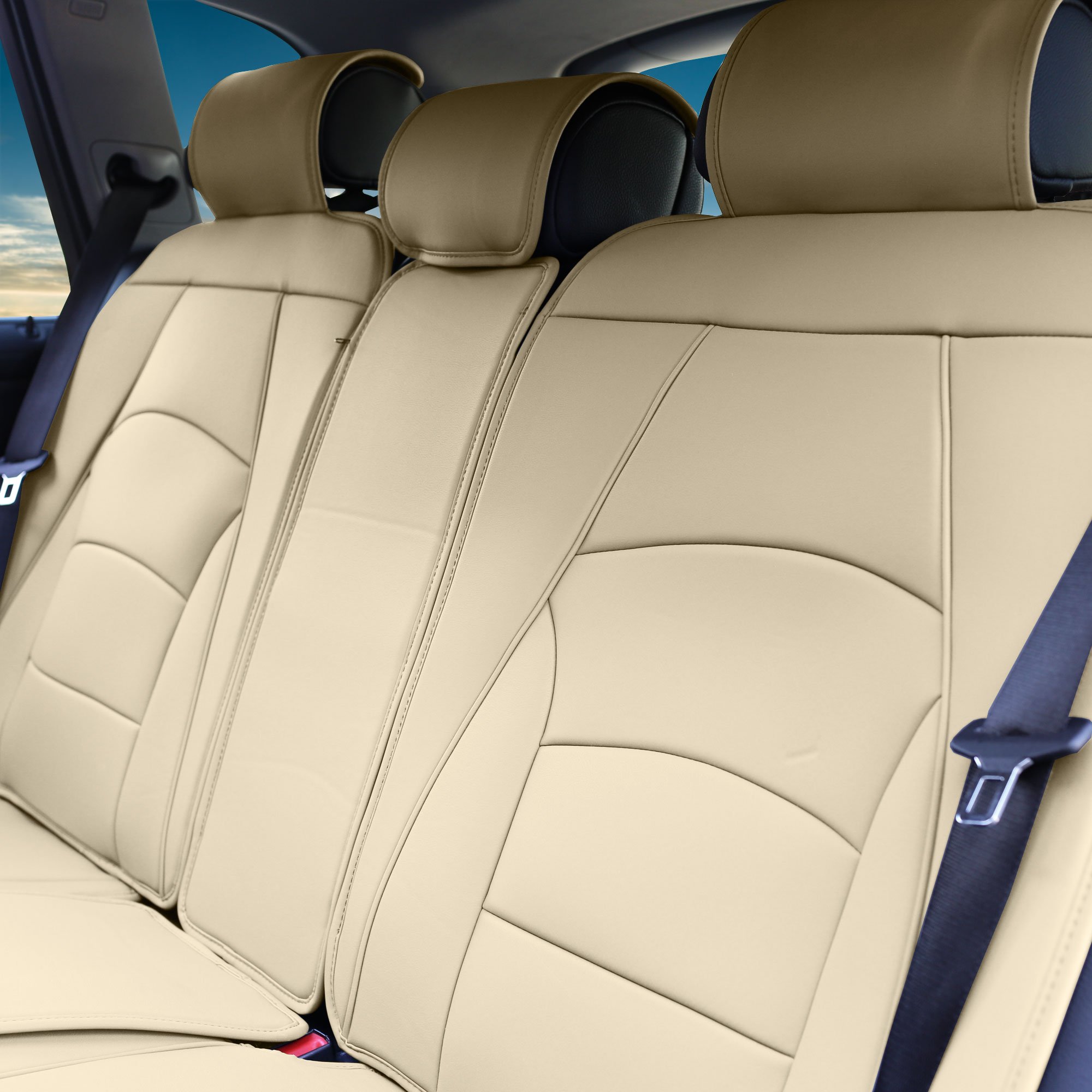 TLH Ultra Comfort Leatherette Bench Seat Cushions - Solid Beige Universal Fit for Cars, Trucks & SUVs | Premium Car Accessories for Long Drives & Road Trips