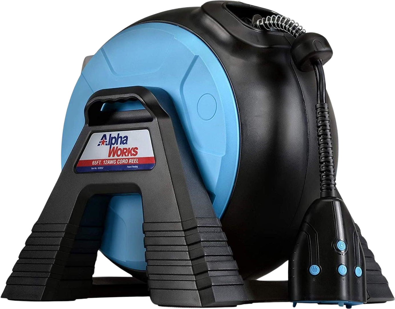 Alpha Works GUR052 Retractable Mountable Smart Cord Reel - 12AWG x 65ft Heavy Duty Extension Cord with 3 Outlets, 15A Capacity - Perfect for Workshops, Garages & Outdoor Power Tools