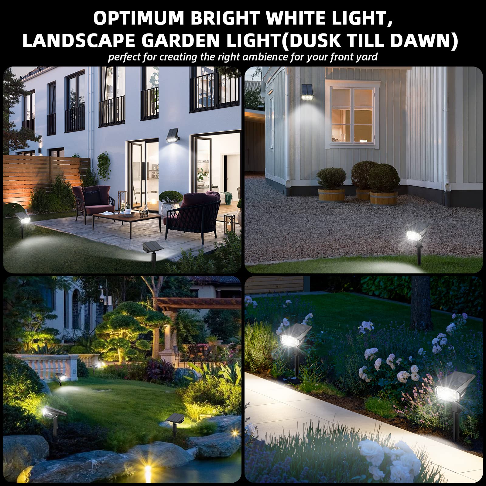 LEREKAM 40 LED Solar Spot Lights Outdoor Waterproof IP65, USB & Solar Powered Wall Lights with 3 Modes - Solar Landscape Spotlights for Garden, Yard, Porch, Pathway (4 Pack) - Perfect for Landscape Lighting, Patio Decor, and Driveway Illumination