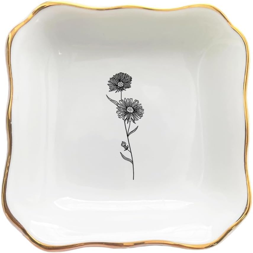 Elegant Ceramic Floral Ring Dish - Perfect Gift for Mom, Bridesmaid, Bride-to-Be, Best Friend & Daughter | Jewelry Holder for Wedding, Bridal Shower, Mother's Day & Special Occasions