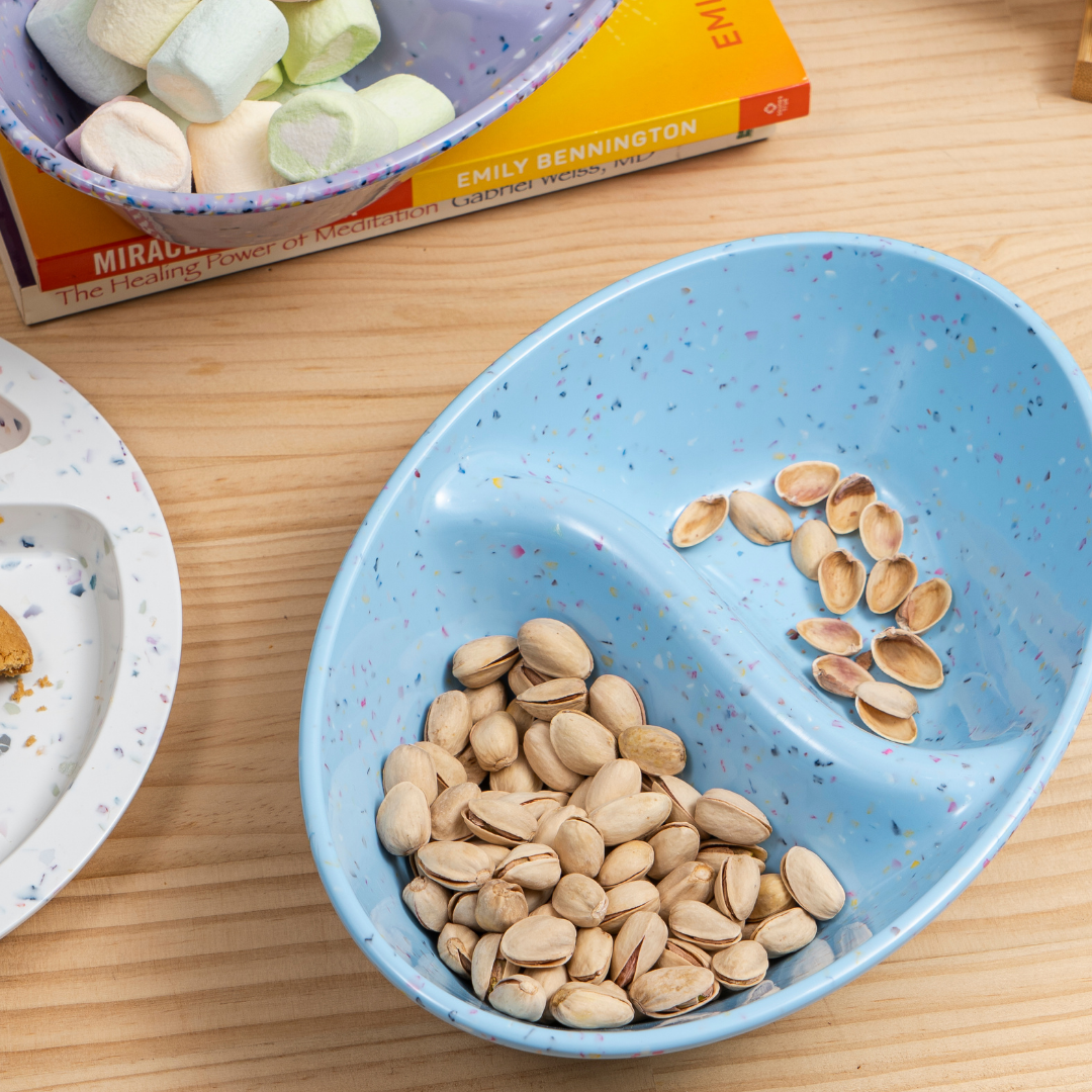 2PC Confetti Divided Serving Dish - Blue Ceramic Appetizer Platter for Parties, Snacks, and Charcuterie | Perfect for Entertaining, Weddings, and Holiday Gatherings