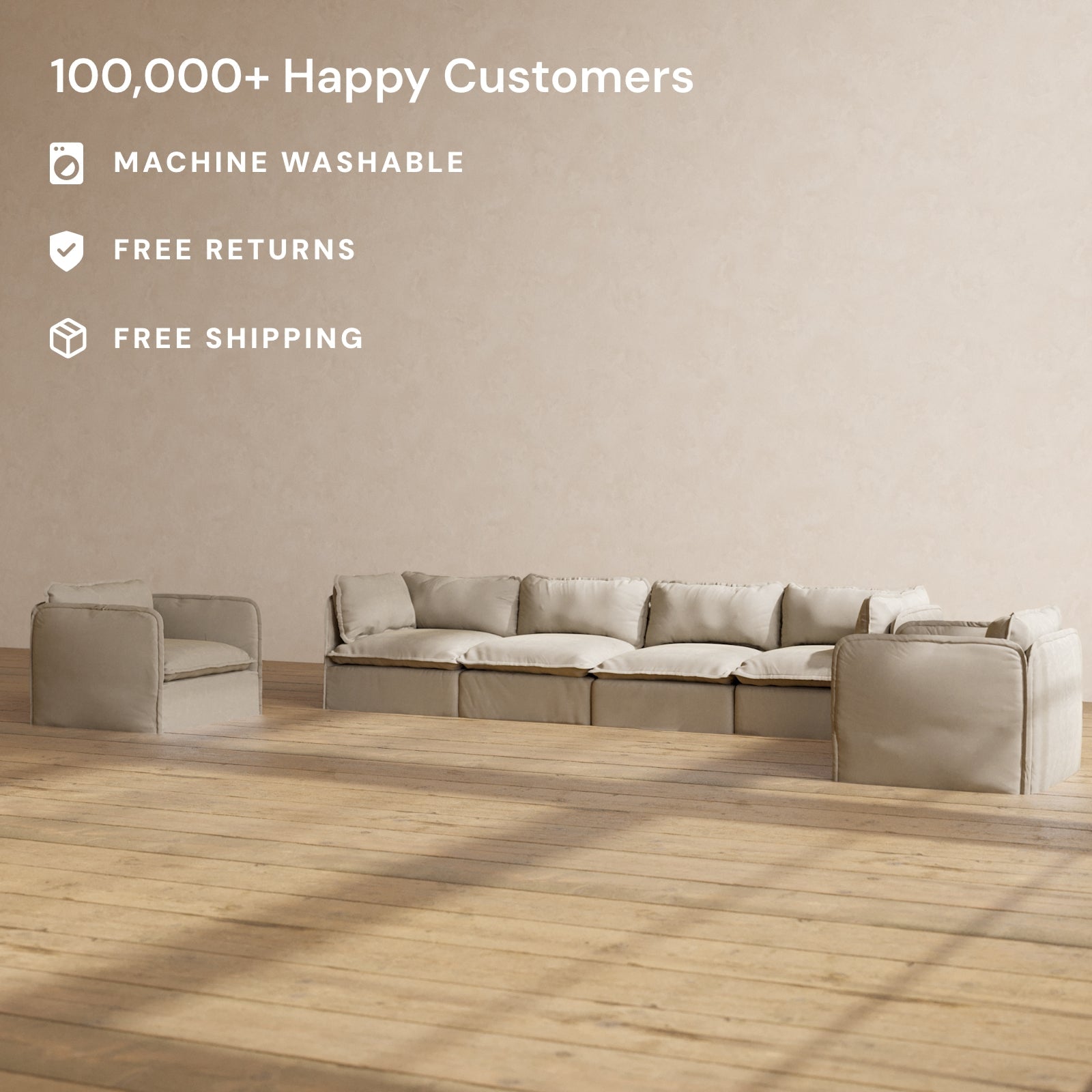 Modular Performance 4-Seater Sofa & Armchair Set in Dune Color | Premium Fabric Blend | Perfect for Living Room, Lounge & Family Gatherings