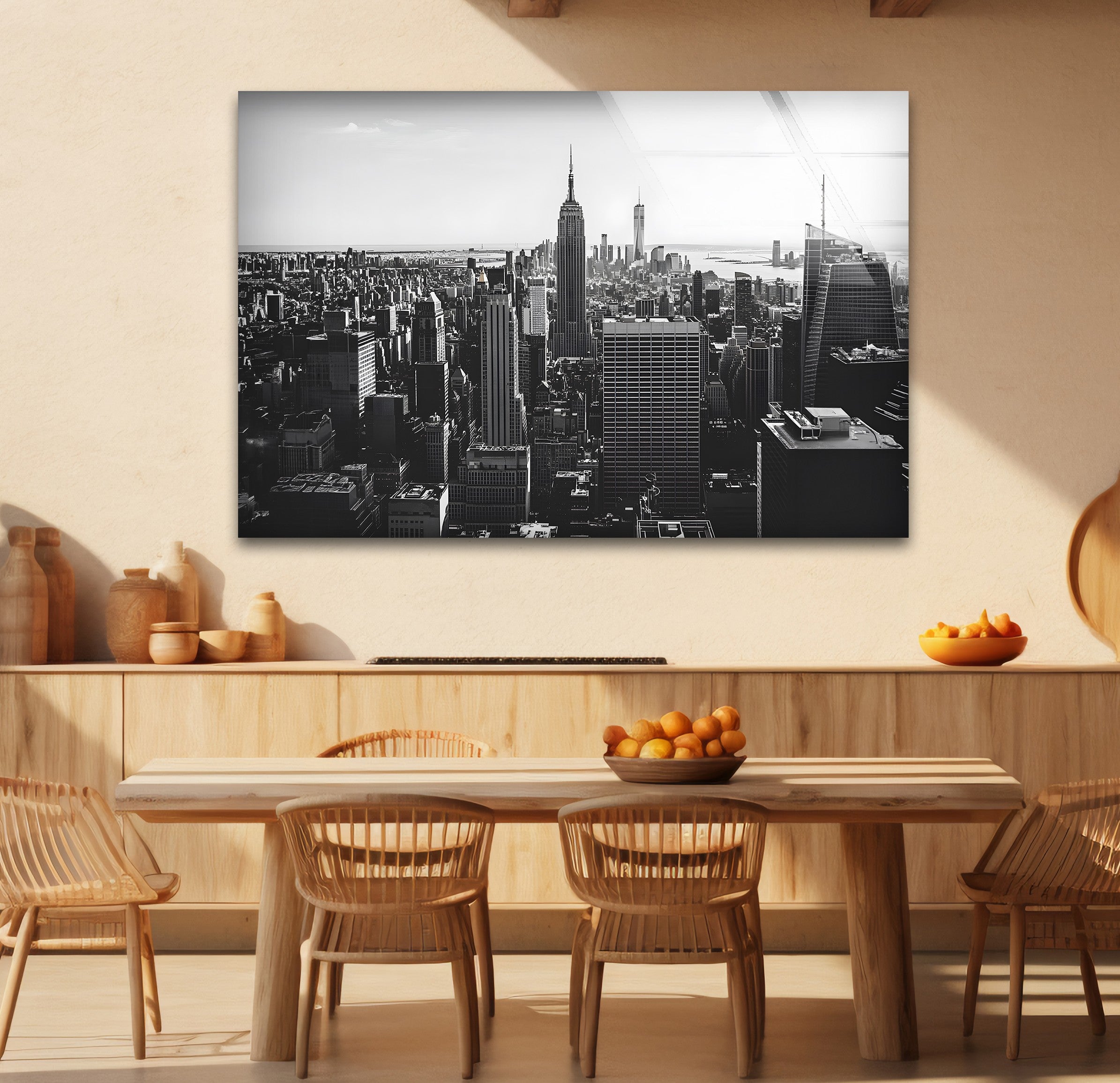 Empire State Building Glass Wall Art - Black & White NYC Skyline Decor for Home & Office | Perfect Gift for New York Lovers