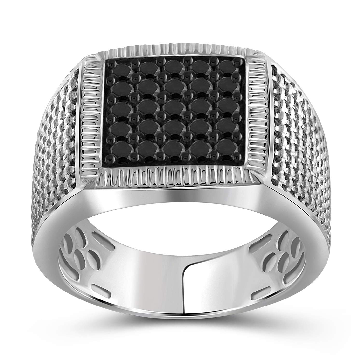 1CTTW Genuine Black Diamond Ring for Men - Hypoallergenic Sterling Silver Band - Luxury Fashion Statement Jewelry - Perfect Gift for Anniversary, Wedding & Special Occasions