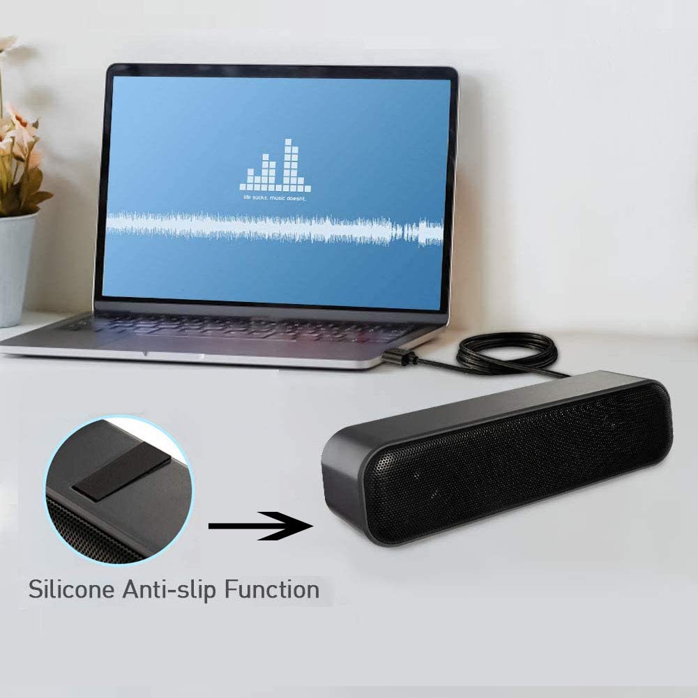 HONKYOB USB Computer Speaker - Mini Soundbar with Wired Design, USB Powered for Desktop PC, Laptop, Checkout Counter, Ideal for Home Office and Gaming