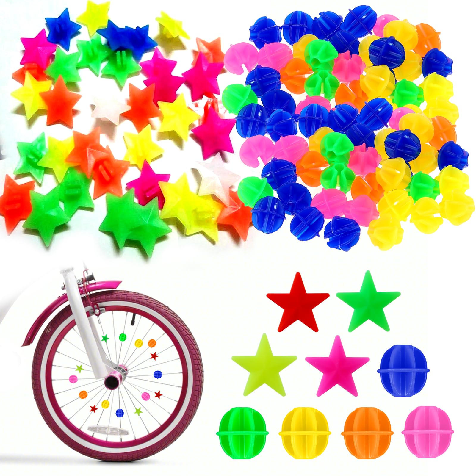 140-Piece Colorful Bike Spoke Beads & Wheel Decorations - Plastic Clip-On Spoke Covers for Girls & Kids Bicycles - Fun Cycling Accessories for Safety & Style (Perfect for Birthday Gifts & Outdoor Riding)