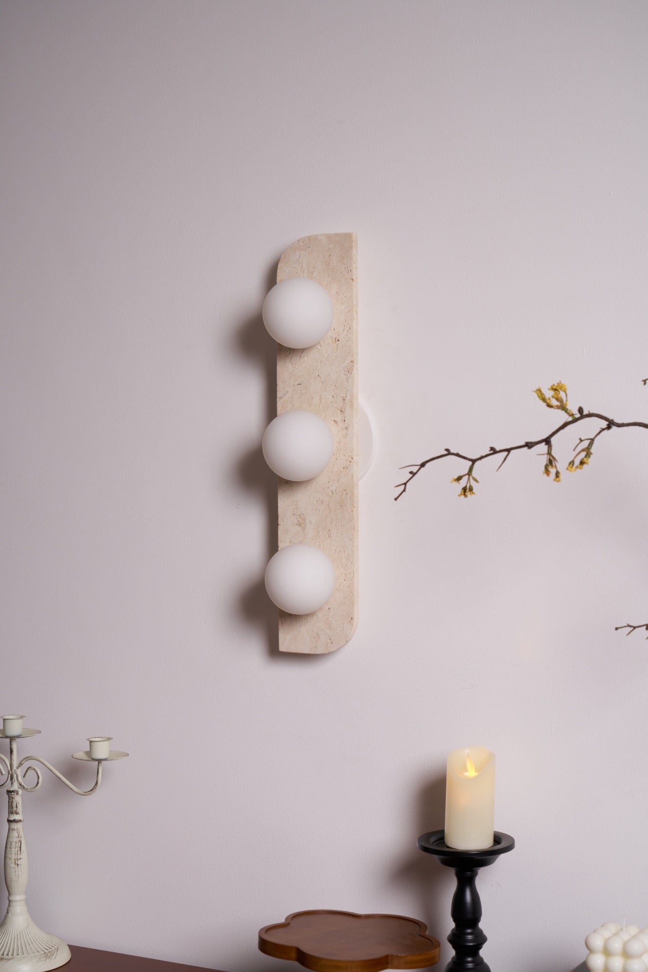 Elysian Travertine Plug-in Wall Sconce Light - Modern Plug in Wall Lamp for Bedroom, Living Room, Hallway & Dorm Decor