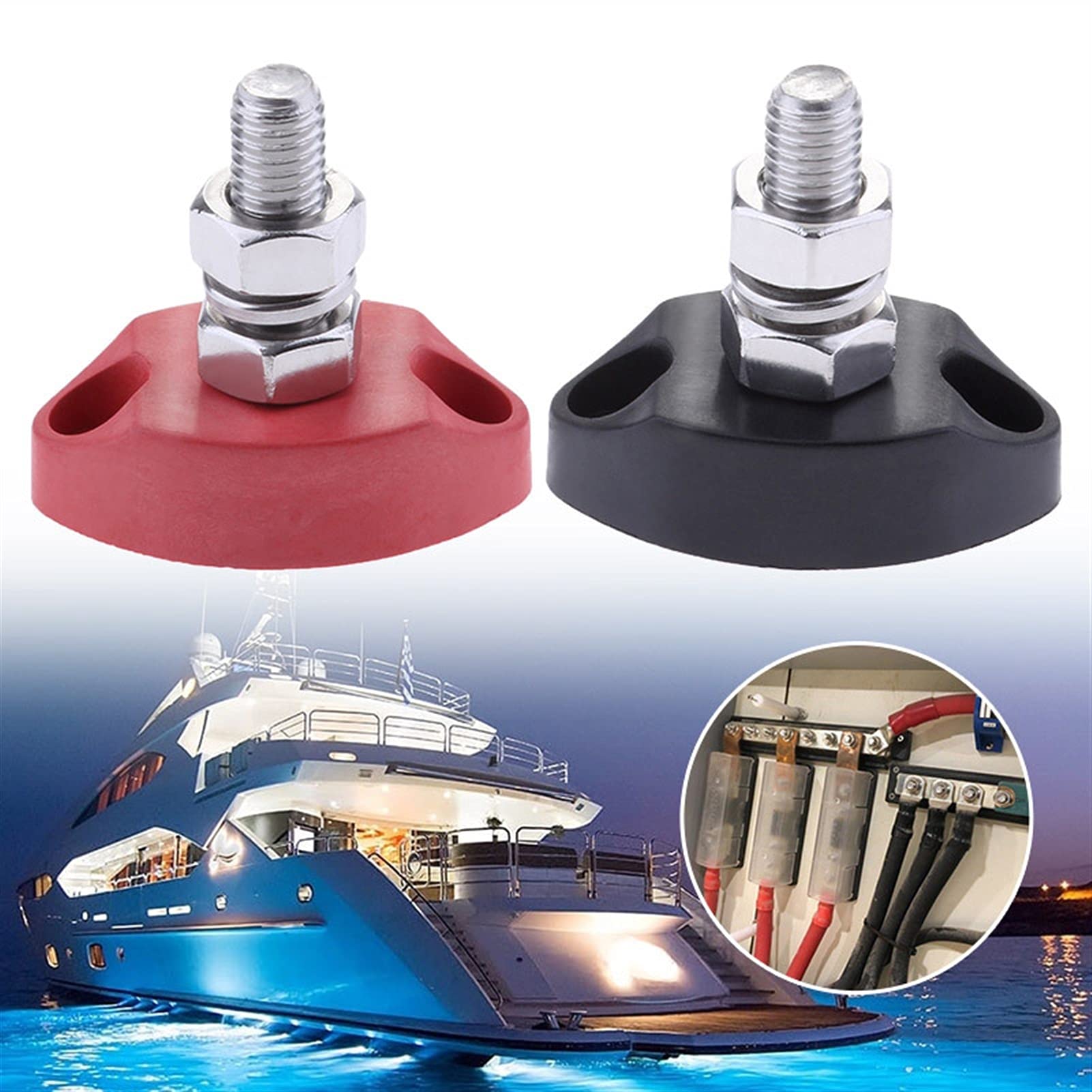 Marine Electrical Terminal Stud 6mm for Yachts & RC Boats - Red & Black
