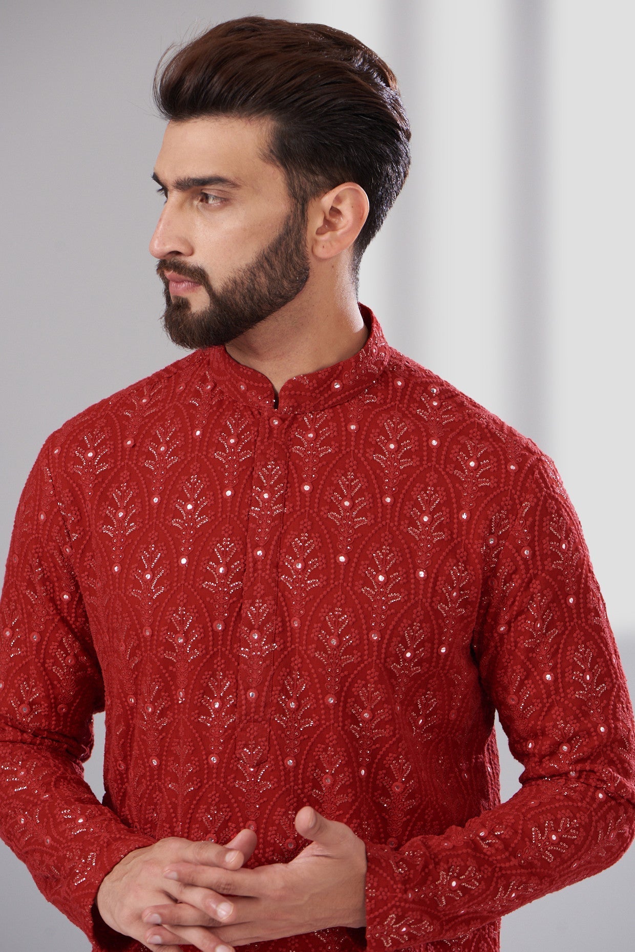 Elegant Red Chikankari Kurta for Women - Handcrafted Indian Embroidered Tunic Top - Perfect for Festivals, Weddings & Ethnic Occasions