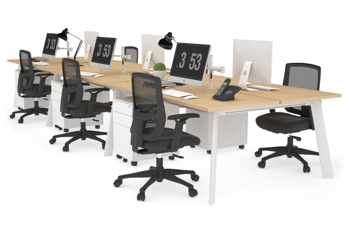 6-Person Workstation with White Frame - 1400L x 700W Dimensions - Ideal for Office, Coworking Spaces & Home Offices