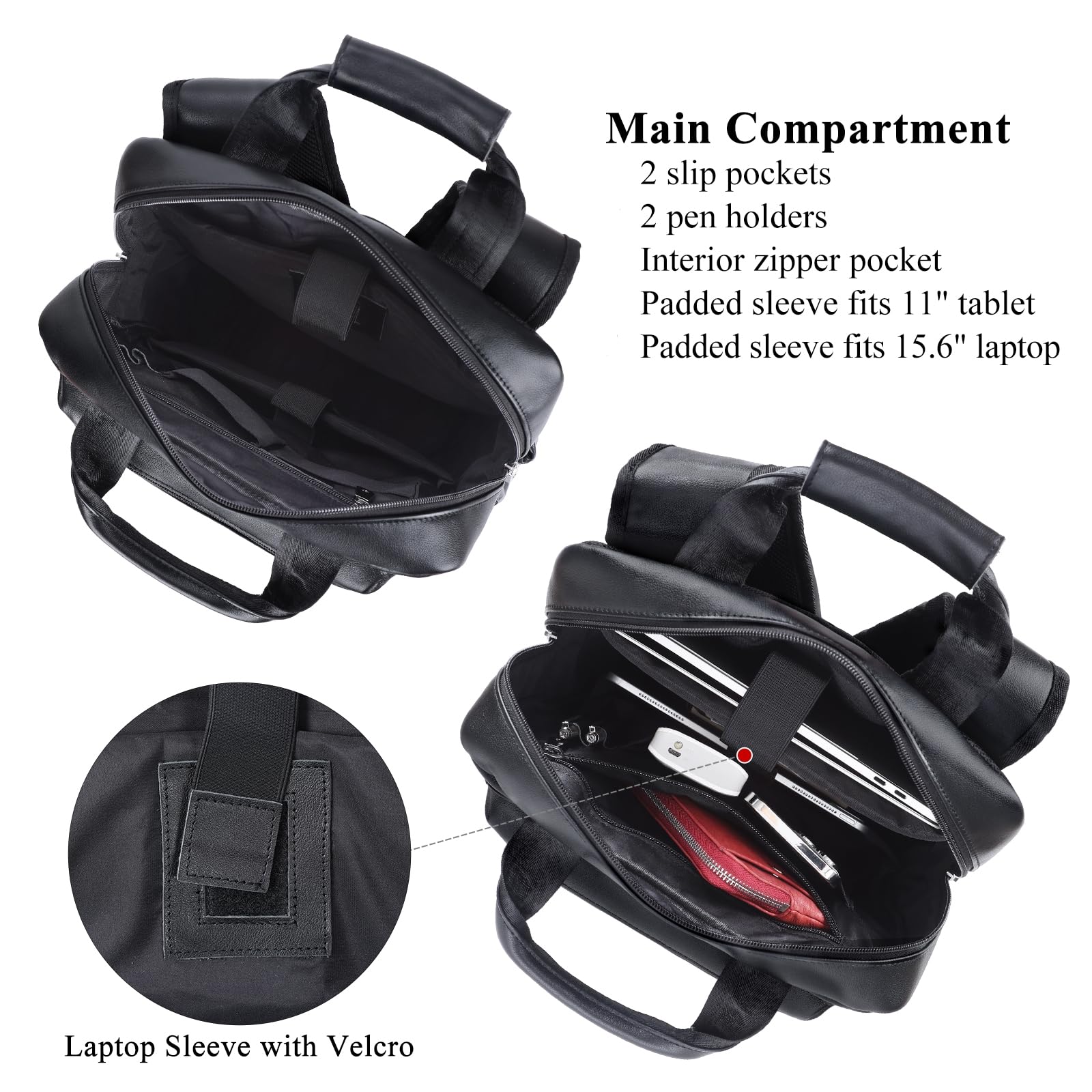 Stylish Black Leather Backpack for Men - 15.6 Inch Laptop Bag with Multiple Pockets - Durable Rucksack for Business, Work, Travel & Daily Use - Perfect for Commuting, Office & College