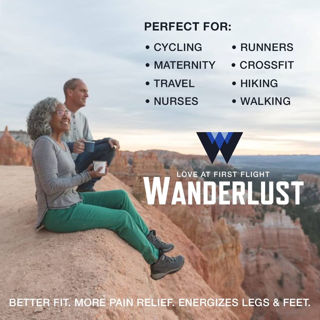 Wanderlust Travel Compression Socks for Women & Men - 15-20 mmHg Graduated Support Stockings for Airplane, Running & Nursing - Improve Circulation & Reduce Swelling