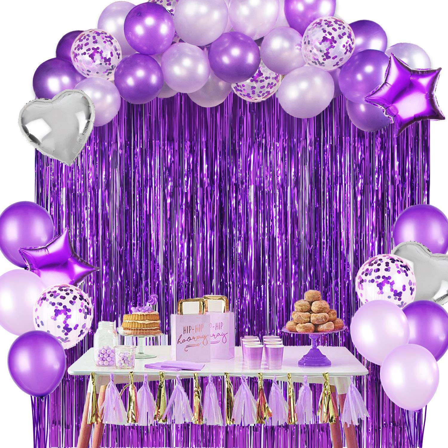 6.5x6.5 ft Purple Foil Fringe Curtain Backdrop - Pack of 2 | Tinsel Streamers for Birthday, Bachelorette Party Decor & Photo Booth Props | Perfect for Wedding, Baby Shower, and Holiday Celebrations
