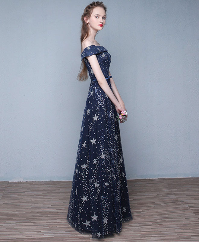 Elegant Blue Long Prom Dress - Off Shoulder Evening Gown for Women - Perfect for Homecoming, Formal Events & Special Occasions