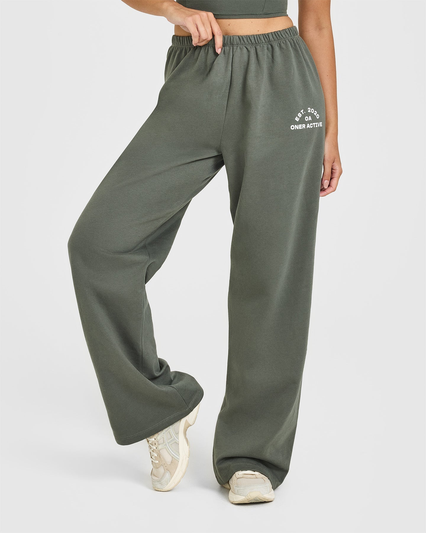 Lightweight Straight Leg Joggers for Women - Graphic Print Casual Pants | Dark Khaki | Perfect for Yoga, Running & Lounge Wear