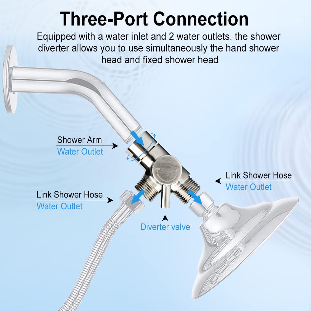 Premium 3-Way Shower Diverter Valve - Universal Metal Shower Arm Splitter for Handheld & Fixed Shower Heads, 2 Water Outlets + 1 Inlet - Perfect for Bathroom Renovation & Spa-Like Shower Experience