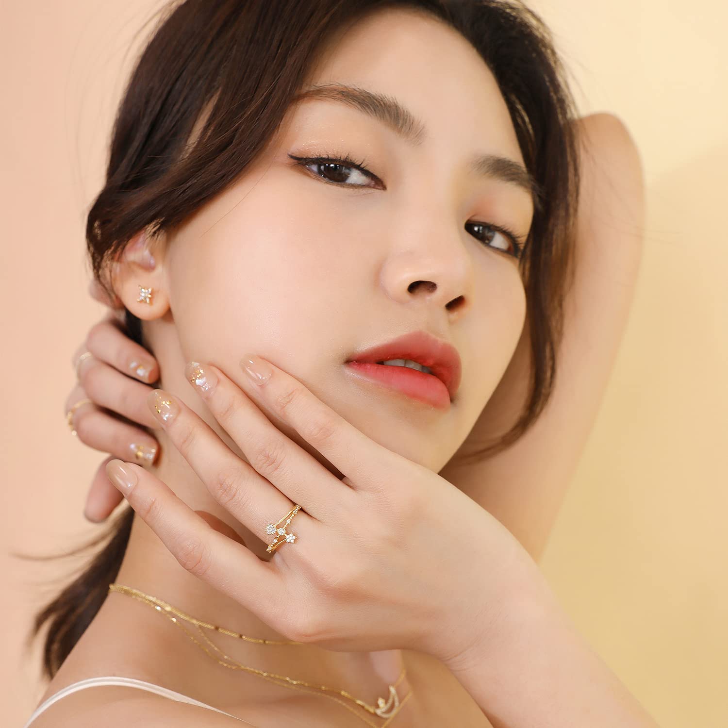 Meissa Sterling Silver Rings for Women - Heart & Star Stackable Rings, Minimalist Gold & Diamond Jewelry, Adjustable Size (Rose Gold) - Perfect for Gifts, Weddings & Everyday Wear
