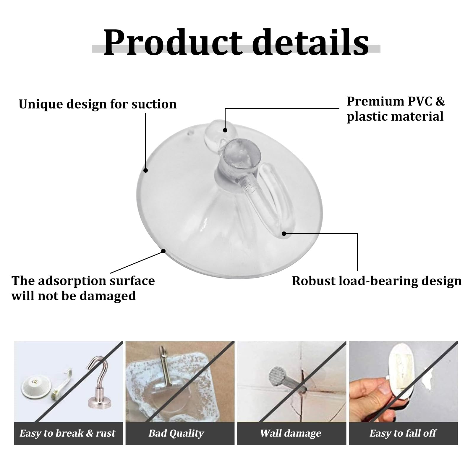 10Pcs Heavy Duty Suction Cup Hooks - 3 Sizes Removable Adhesive Hooks for Glass, PVC, Tile - Perfect for Shower, Bathroom, Kitchen Organization (Round) - Ideal for Hanging Towels, Robes, Plants & Decor