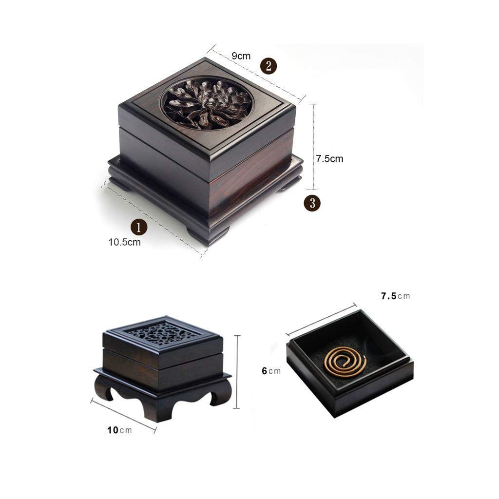 Antique Wooden Incense Burner with Hollowed Design - Sandalwood Aromatherapy Mosquito Coil Holder & Tray for Home, Meditation, Yoga (Peony Color)