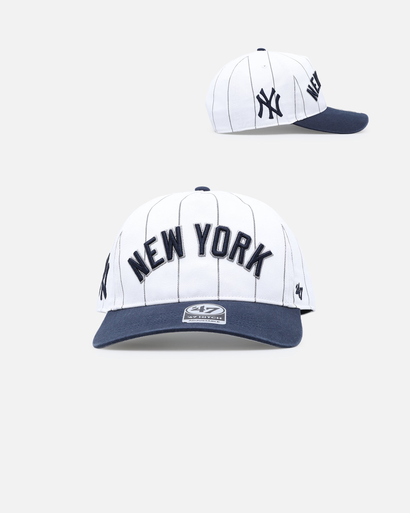 New York Yankees '47 Brand Double Header Pinstripe Snapback Hat - White Adjustable Hitch Back Cap for Baseball Fans & Streetwear Fashion | Game Day & Casual Wear