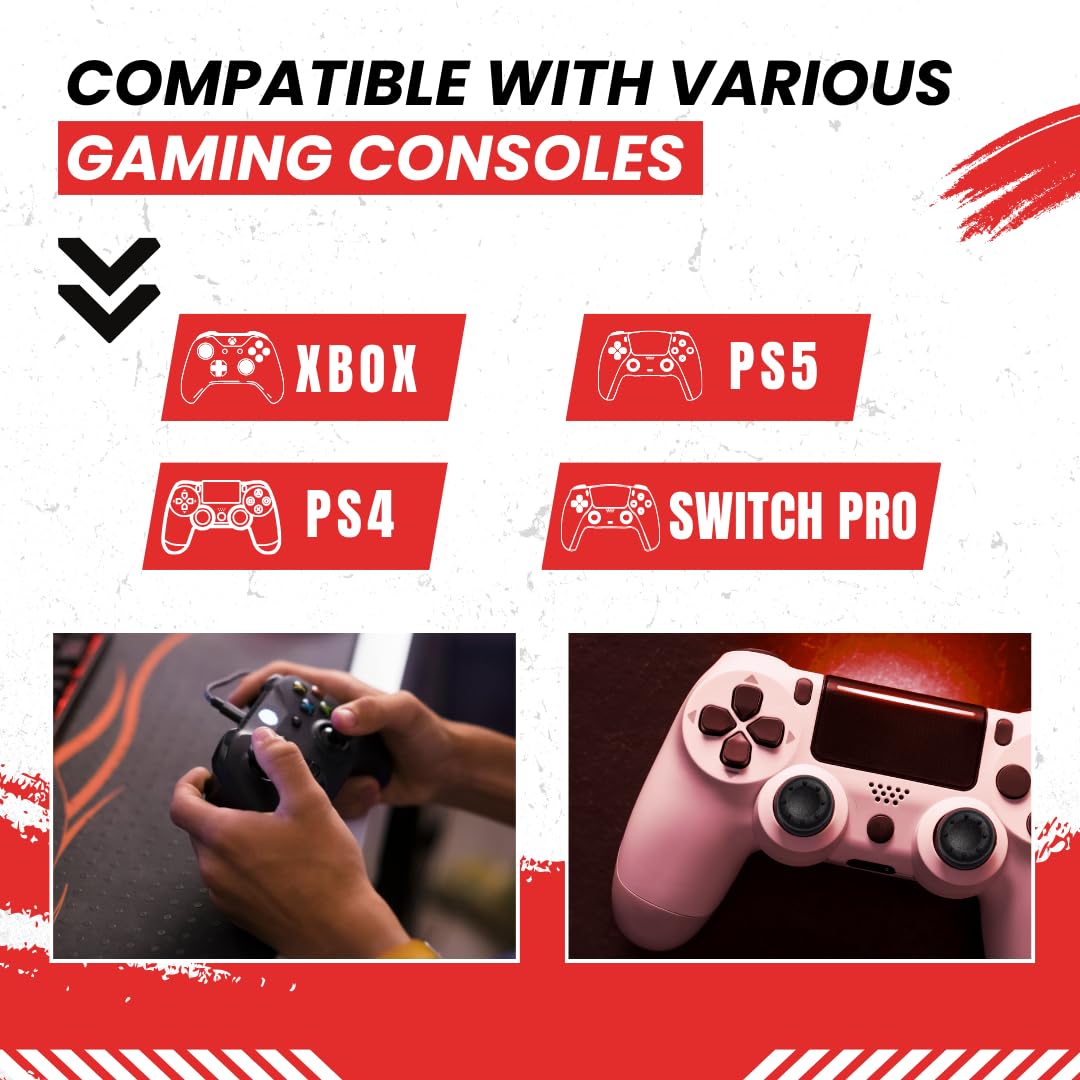 Premium Silicone Thumb Grips for Gaming Controllers - Enhanced Grip for Nintendo Switch, PS5/4/3, Xbox Series X/S & One (Black) - Reduce Hand Fatigue During Long Gaming Sessions - Ideal for FPS, Racing & Fighting Games - Perfect for Esports, Casual & Competitive Gaming