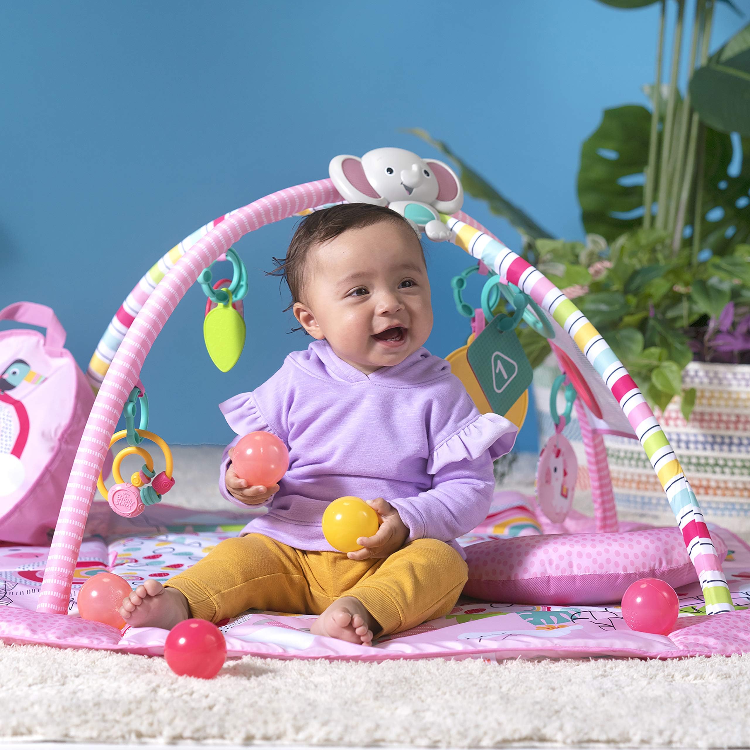 5-in-1 Baby Activity Play Gym & Ball Pit with Rainbow Tropics Design - Interactive Play Mat for Tummy Time, Sensory Development & Early Learning - Perfect for Nursery, Daycare & Home Playrooms